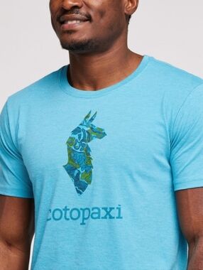 Cotopaxi T-Shirt Altitude Llama Organic Poolside Blue Mens Shirt Size Large